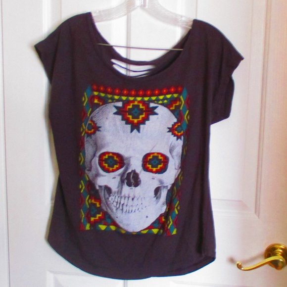 Aztec Skull Tee MED/LG Altered Distressed